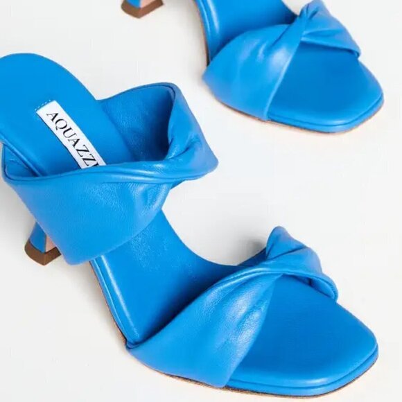 New Aquazzura Twist Leather 95mm Slip On Turquoise Mule Sandals 7.5 US - Picture 5 of 16